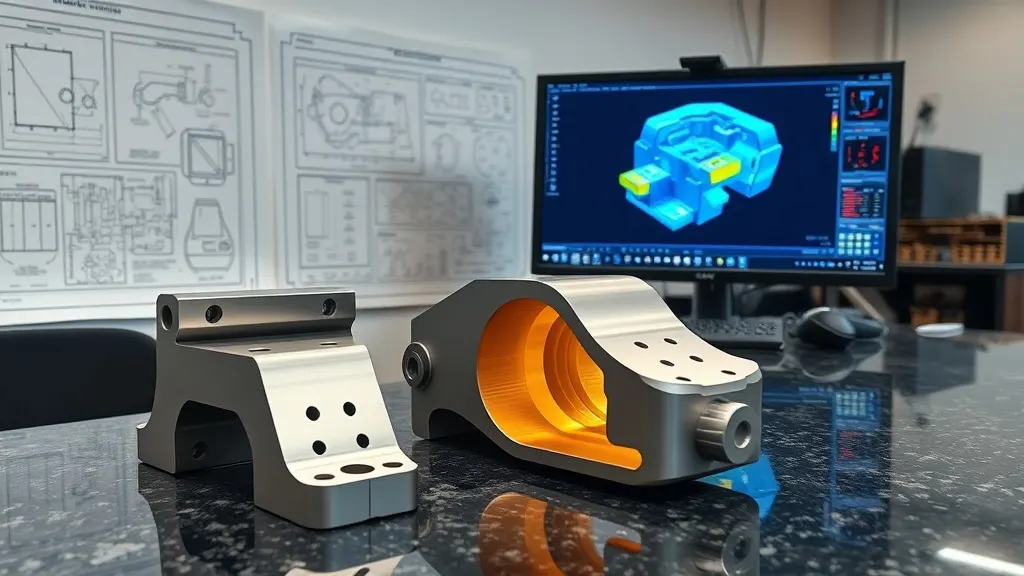 Endüstriyel parça tasarımı için 3D CAD/FEA mühendislik simülasyonu ve CMM kalite kontrolü.