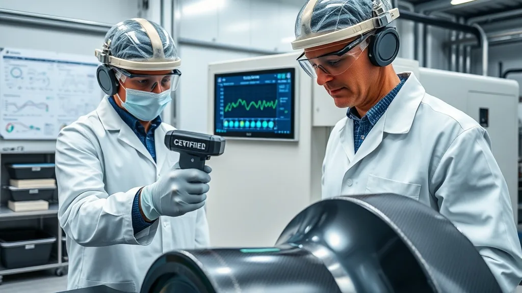 Otoklav fırınında kürlenmiş karbon fiber kompozit parçanın phased array ultrasonik cihazı ile NDT kalite kontrolü.
